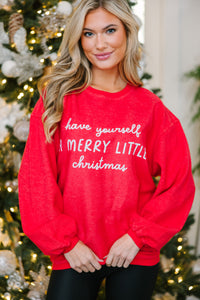 Have Yourself A Merry Little Christmas Red Graphic Corded Sweatshirt