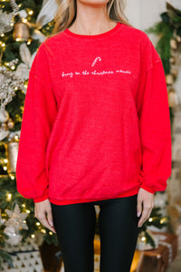 Bring On The Christmas Movies Red Embroidered Corded Sweatshirt