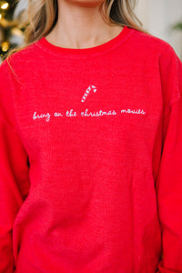 Bring On The Christmas Movies Red Embroidered Corded Sweatshirt