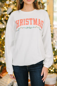Christmas Crew White Graphic Corded Sweatshirt