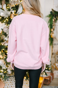 Tis The Season Pink Graphic Corded Sweatshirt