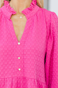 All Up To You Hot Pink Textured Dress