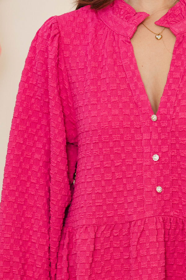All Up To You Hot Pink Textured Dress