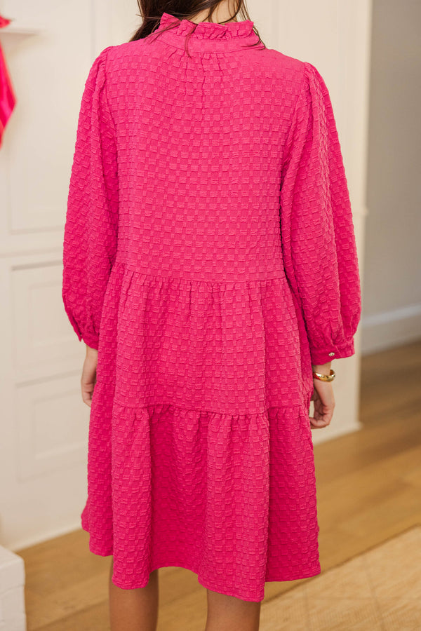 All Up To You Hot Pink Textured Dress
