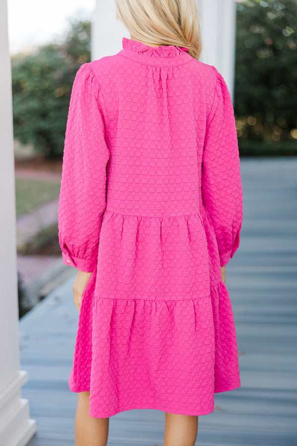 All Up To You Hot Pink Textured Dress