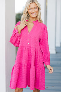 All Up To You Hot Pink Textured Dress