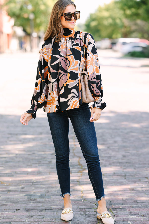 See You Soon Black Floral Abstract Blouse