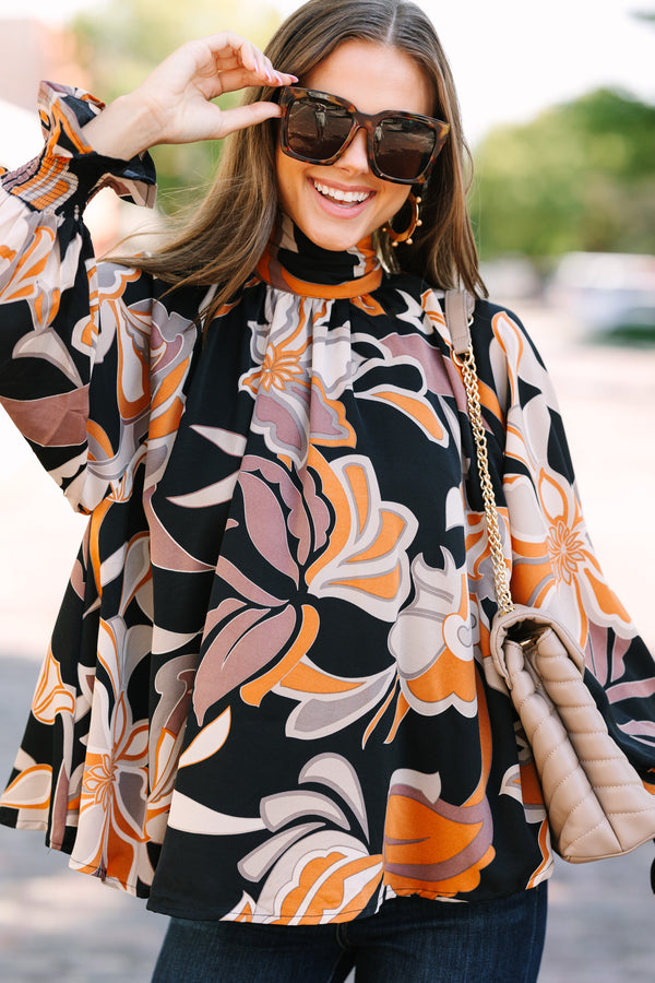 See You Soon Black Floral Abstract Blouse
