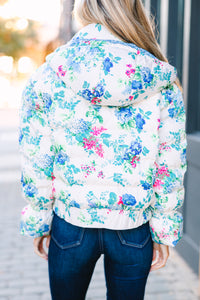 Take You Out Blue Floral Puffer Jacket