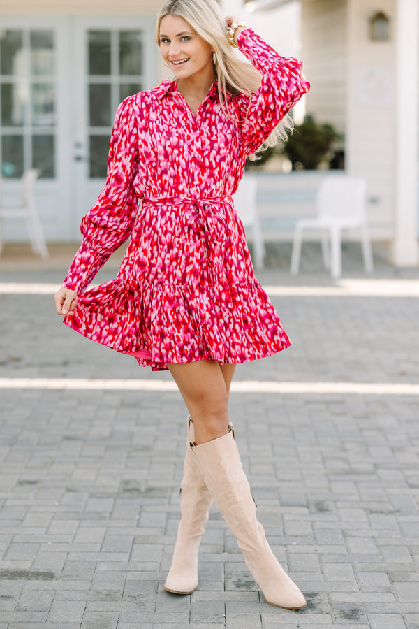 pink abstract dresses, pink dresses, flattering dresses, cute boutique dresses
