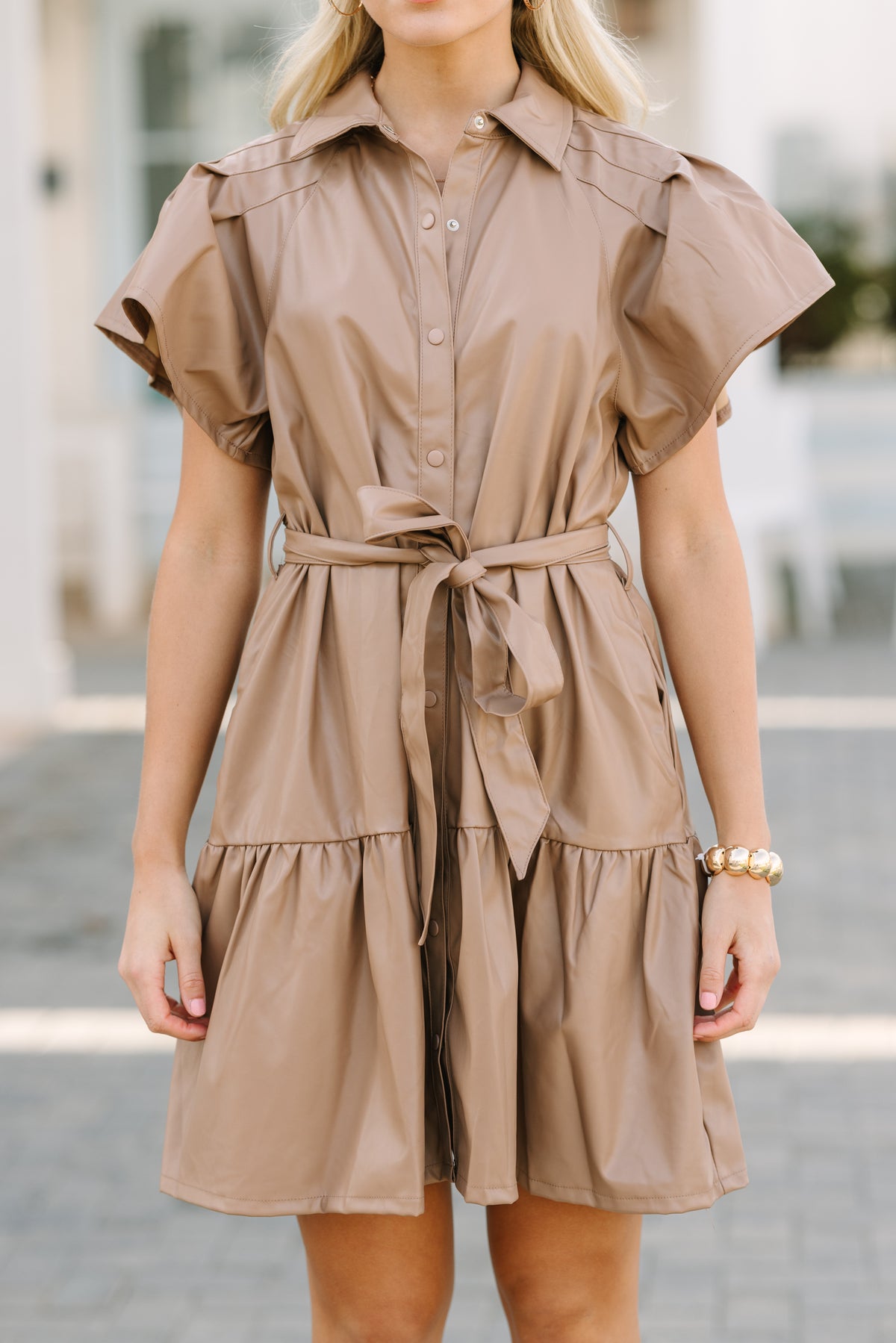 Look Of Love Tan Brown Faux Leather Dress – Shop the Mint
