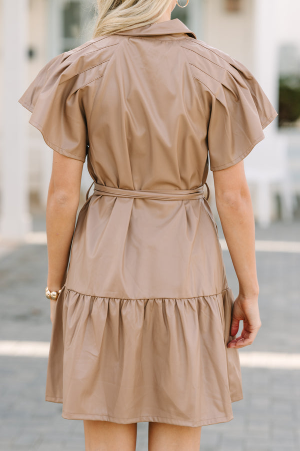 cute brown dress Look Of Love Tan Brown Faux Leather Dress – Shop the Mint