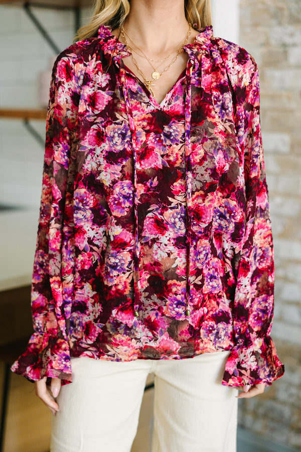 Open Your Eyes Burgundy Red Floral Blouse