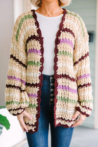 Open To Love Taupe Brown Striped Cardigan