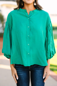 Fate: Far From Over Kelly Green Puff Sleeve Blouse