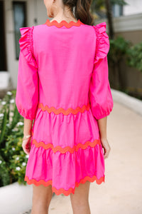 On Your Way Fuchsia Pink Rickrack Dress