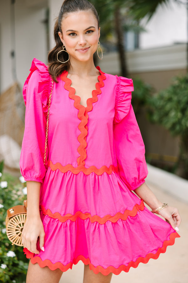 fuchsia women's dress On Your Way Fuchsia Pink Rickrack Dress – Shop the Mint
