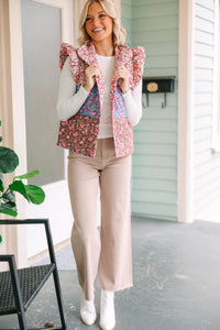 Summer New Girl Flower Print Vest + Pink Pants Fashion Casual Two