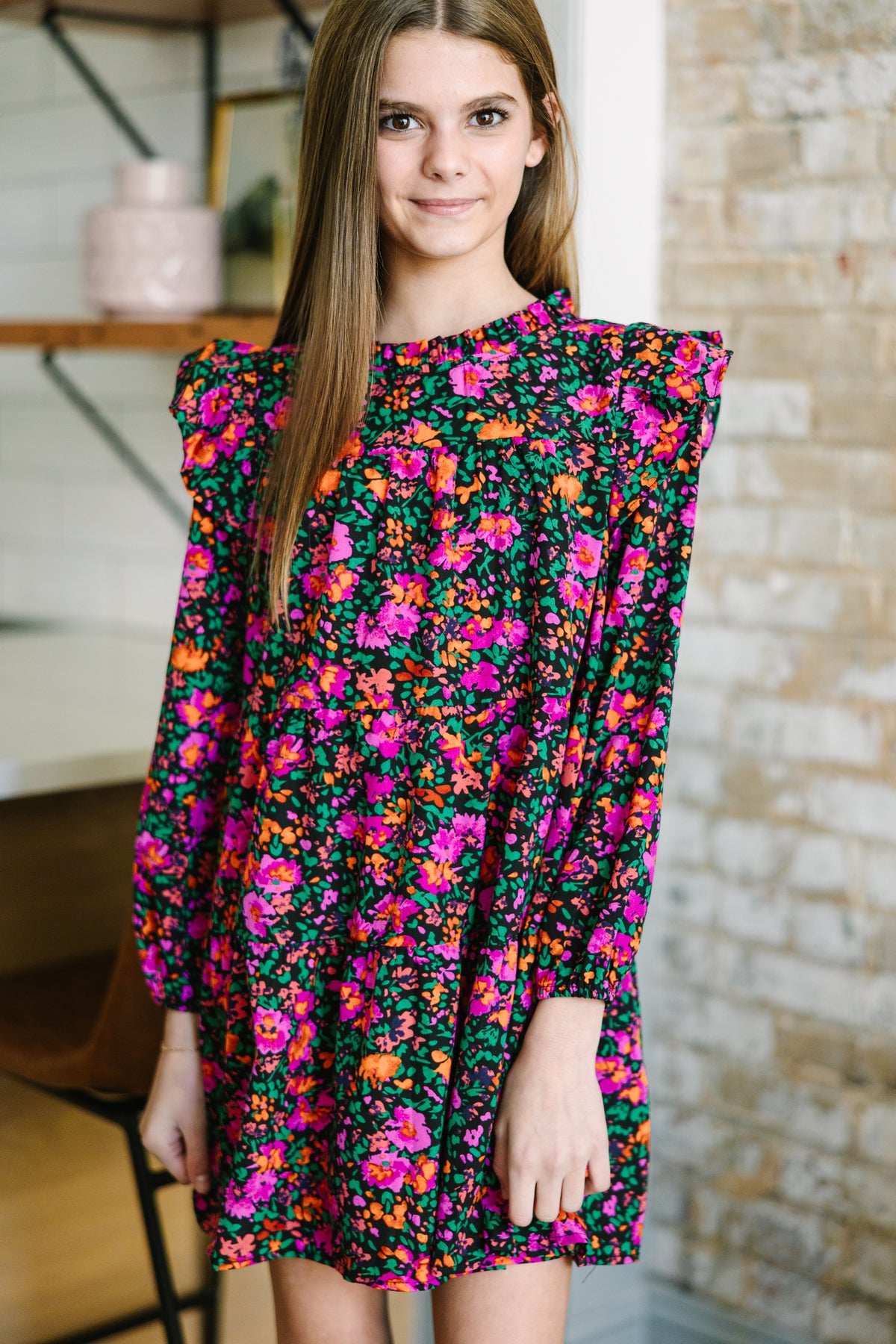 Girls: Make My Day Black Ditsy Floral L/S Babydoll Dress – Shop the Mint