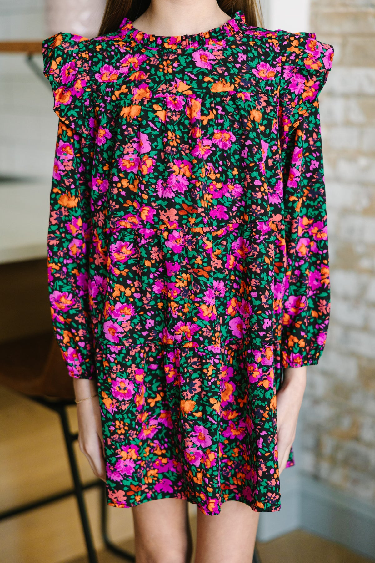 Girls: Make My Day Black Ditsy Floral L/S Babydoll Dress – Shop the Mint