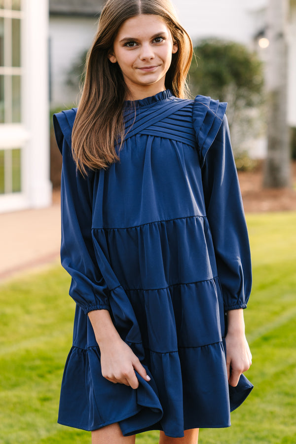 Girls: All About You Navy Blue L/S Ruffled Dress Shop the Mint Girls: All About You Navy Blue L/S Ruffled Dress Shop the Mint