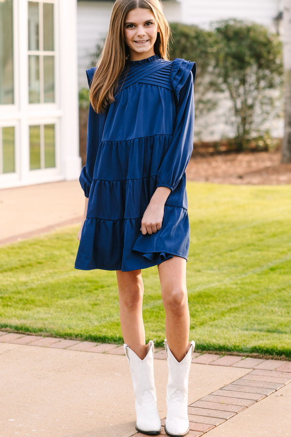 Girls: All About You Navy Blue L/S Ruffled Dress Shop the Mint Girls: All About You Navy Blue L/S Ruffled Dress Shop the Mint