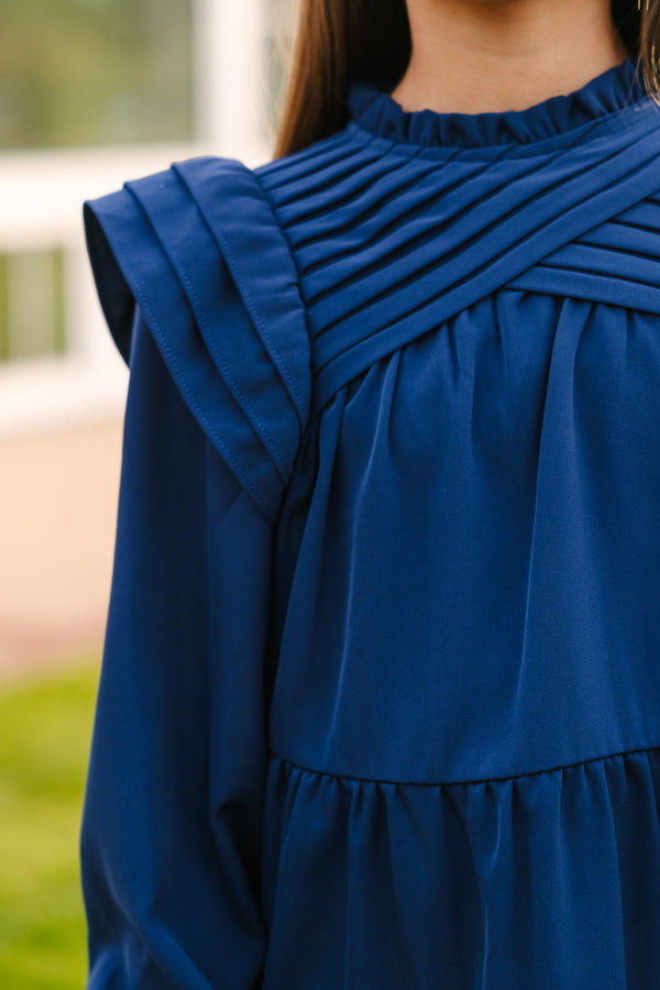 Girls: All About You Navy Blue L/S Ruffled Dress