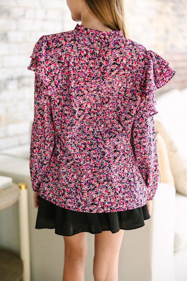 Girls: On My Heart Purple Ditsy Floral L/S Blouse