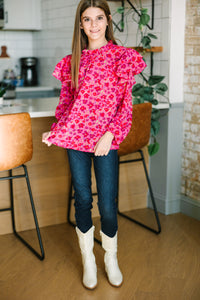 Girls: On My Heart Pink Floral Blouse