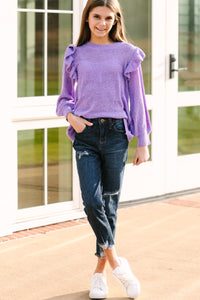 Girls: Give Me A Call Lavender Purple Ruffled Sweater