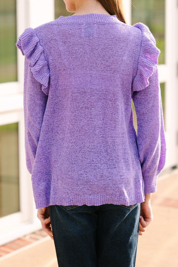 Girls: Give Me A Call Lavender Purple Ruffled Sweater