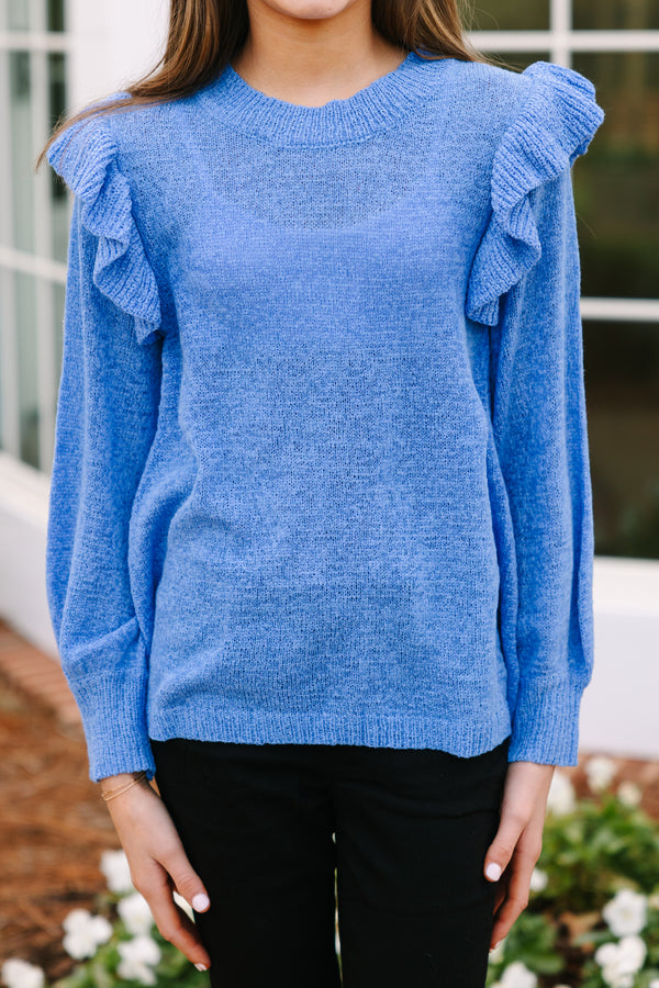 Girls: Give Me A Call Blue Ruffled Sweater