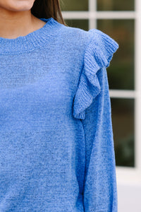 Girls: Give Me A Call Blue Ruffled Blouse