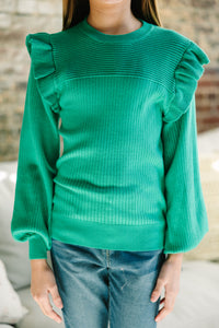 Girls: Reach Out Kelly Green Ruffled Sweater