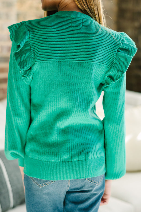Girls: Reach Out Kelly Green Ruffled Sweater