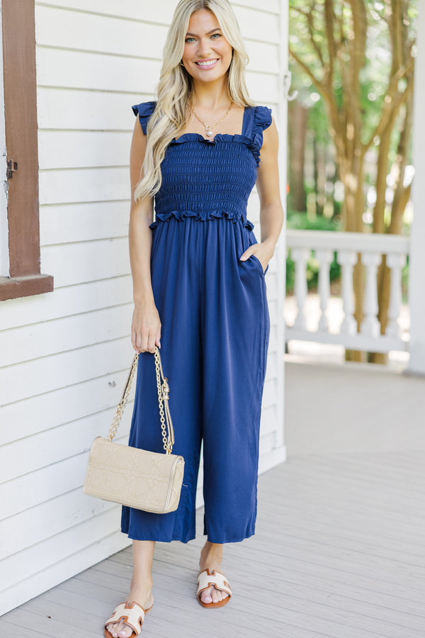 All For You Navy Blue Smocked Jumpsuit Shop the Mint All For You Navy Blue Smocked Jumpsuit Shop the Mint