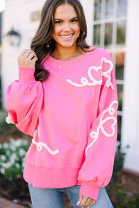 pink pullovers, valentine's day pullovers, heart detailed sweatshirt