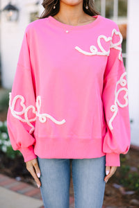 pink pullovers, valentine's day pullovers, heart detailed sweatshirt