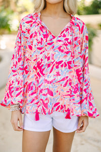 Running To You Fuchsia Pink Abstract Blouse