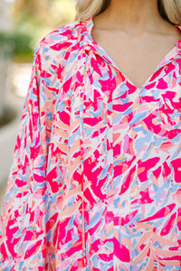 Running To You Fuchsia Pink Abstract Blouse