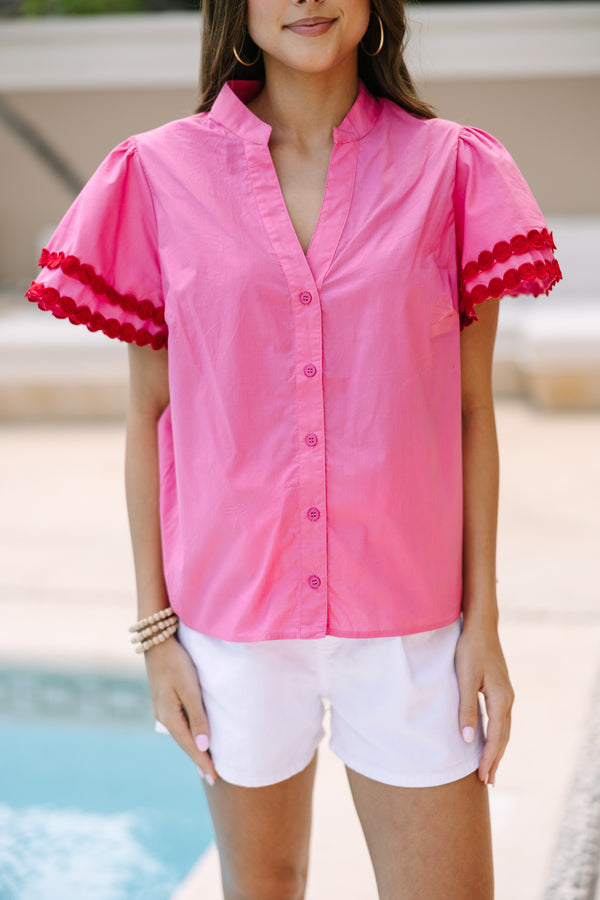 Free To Be You Pink Button Down Blouse