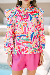 Look On The Bright Side Pink Abstract Blouse