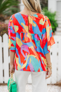 Easy To Find Red Abstract Blouse