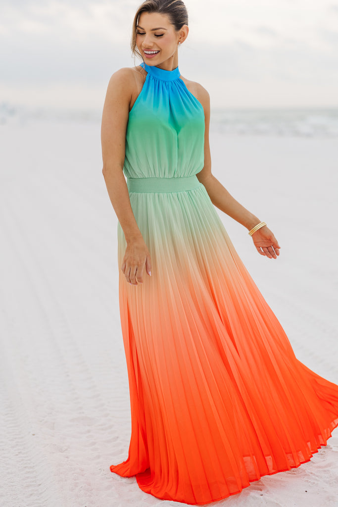 Alessia | Orange Ombre Fringe High-Neck Maxi Dress main image 1