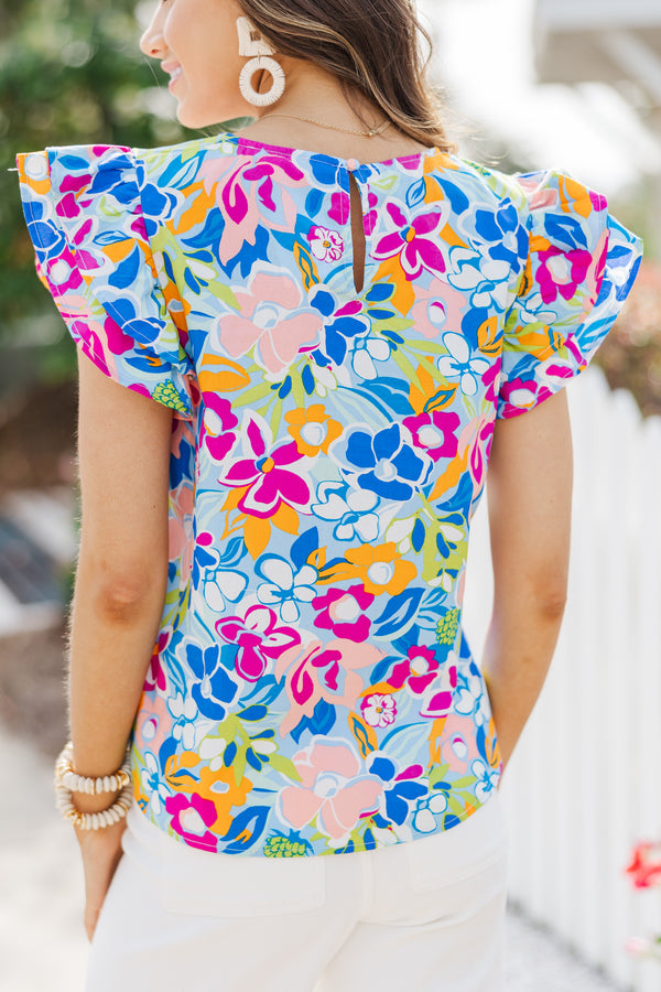 Check You Out Blue Floral Blouse