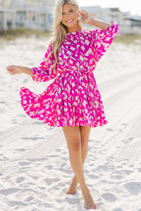 abstract dresses, pink dresses, cute women's dresses, long sleeve dresses