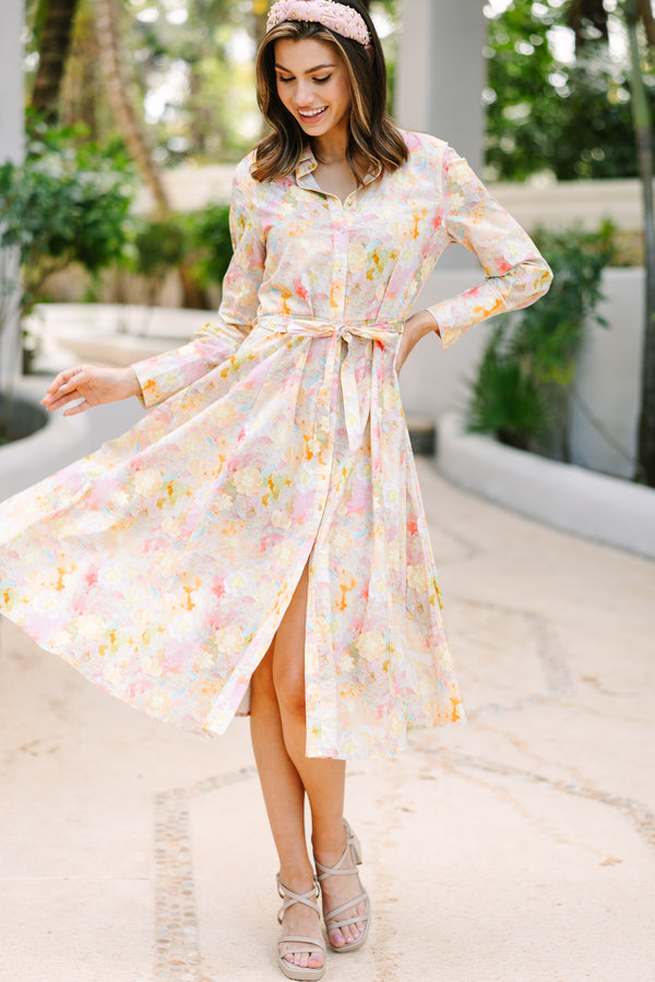 Pure Happiness Pink Abstract Midi Dress