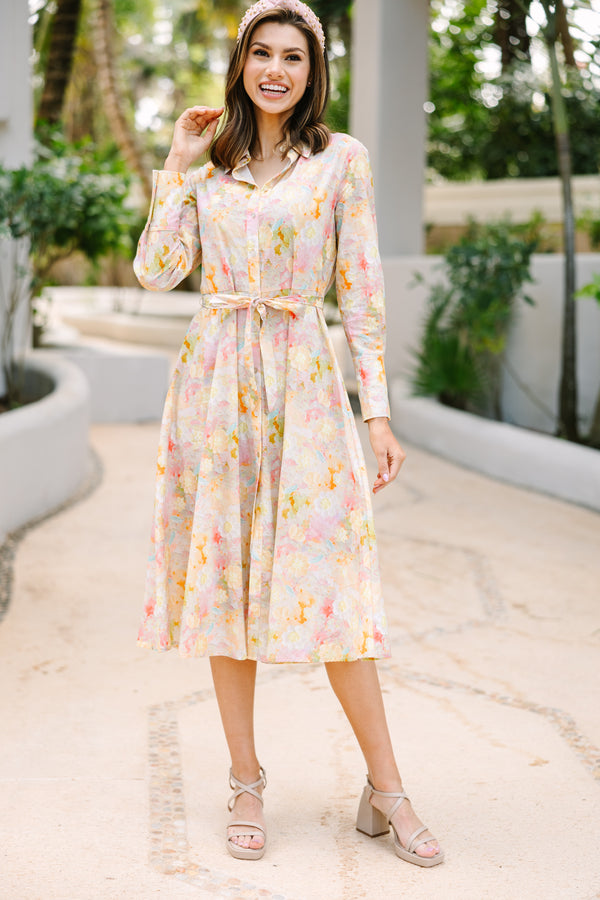 Pure Happiness Pink Abstract Midi Dress