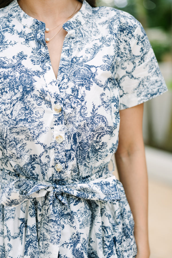 Here To Stay Navy Blue Toile Print Dress