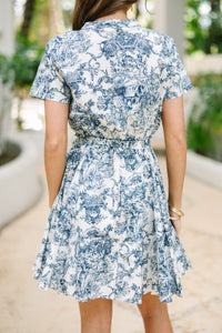 Here To Stay Navy Blue Toile Print Dress